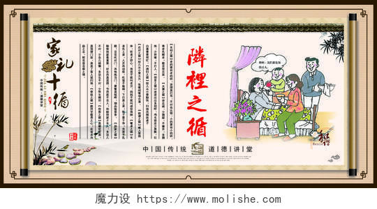 邻里之循家礼十循中国传统文化教育海报